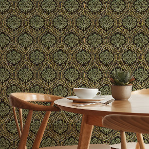 Vintage Art Nouveau Elegant Green & Gold Pattern Wallpaper