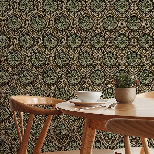 Vintage Art Nouveau Elegant Green  Gold Pattern Wallpaper