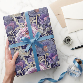 Vintage Art Nouveau Elegant Purple & Pink Floral Wrapping Paper