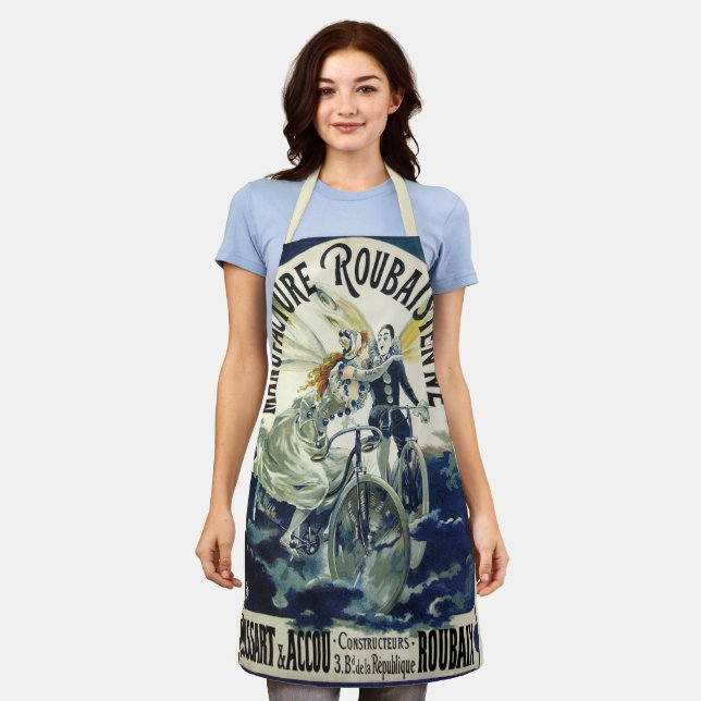 Vintage Art Nouveau Fairies, Bicycle Pierrot Moon Apron (Worn)