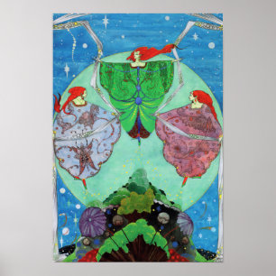 Vintage Art Nouveau Fairies Dancing In Moonlight Poster