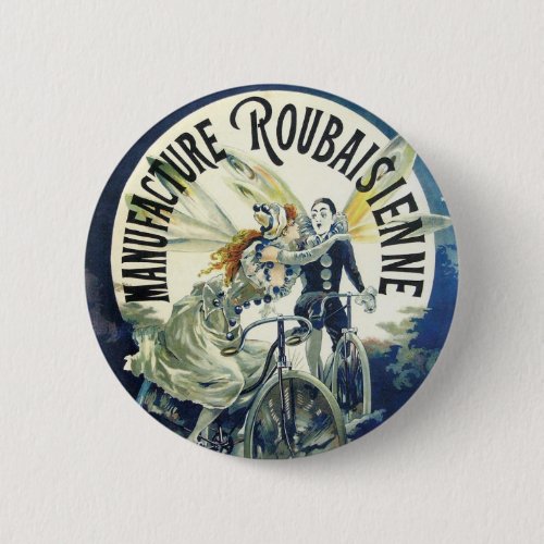 Vintage Art Nouveau Fairies Pierrot Bicycle Moon Button