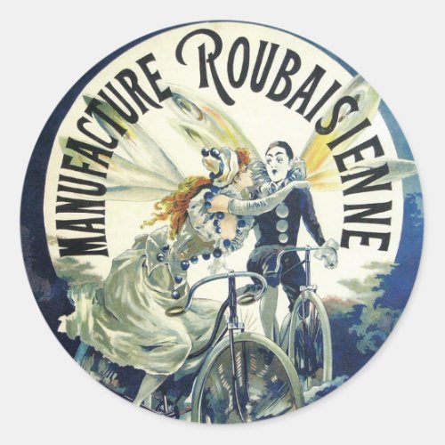 Vintage Art Nouveau Fairies Pierrot Bicycle Moon Classic Round Sticker