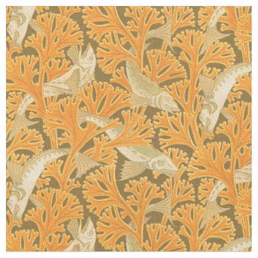Vintage Art Nouveau Fish in Seaweed Pattern Fabric