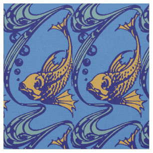 Vintage Art Nouveau Fish Pattern Fabric