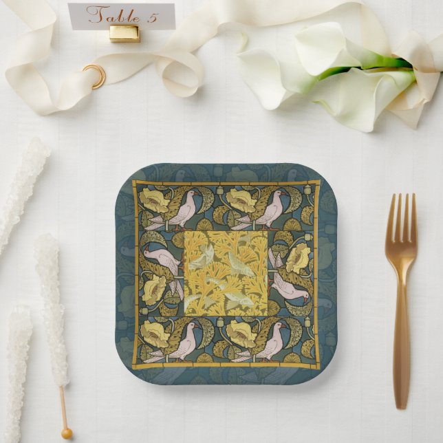 Vintage Art Nouveau Fish Pigeon Pattern Verneuil Paper Plates (Wedding)