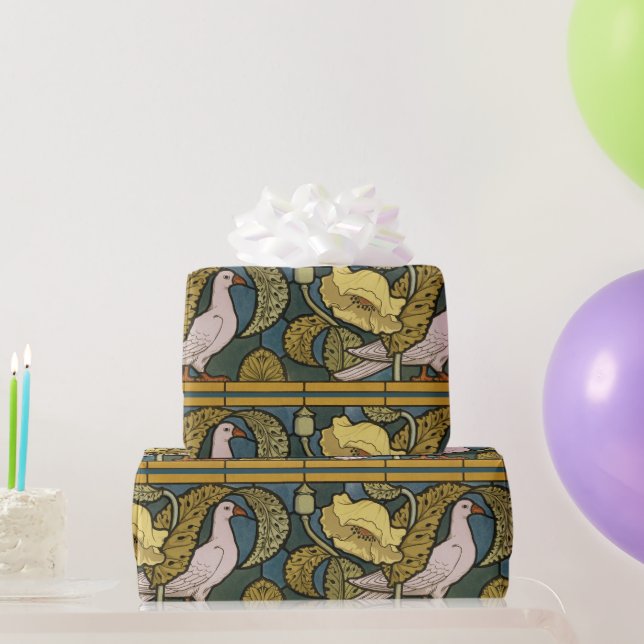 Vintage Art Nouveau Fish Pigeon Pattern Verneuil Wrapping Paper (Party Gifts)