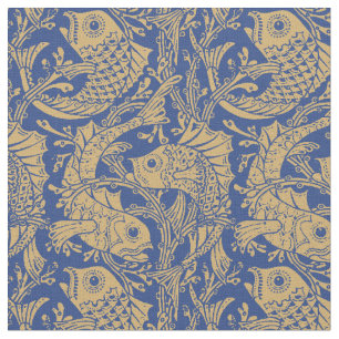 Vintage Art Nouveau Fish & Seaweed Pattern Fabric