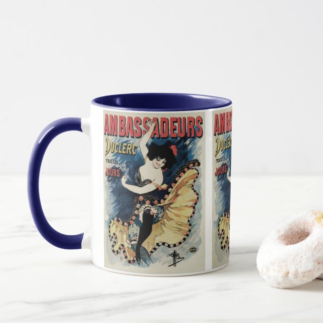 Vintage Art Nouveau Flamenco Dancer, Ambassadeurs Mug (With Donut)