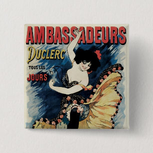 Vintage Art Nouveau Flamenco Dancer, Ambassadeurs Pinback Button