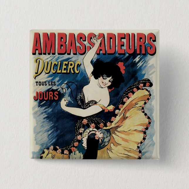 Vintage Art Nouveau Flamenco Dancer, Ambassadeurs Pinback Button (Front)
