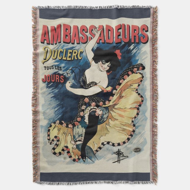 Vintage Art Nouveau Flamenco Dancer, Ambassadeurs Throw Blanket (Front Vertical)