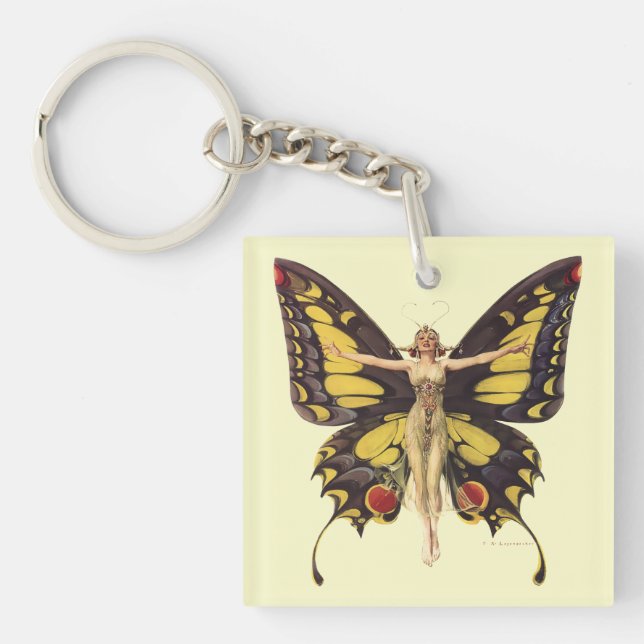 Vintage Art Nouveau "Flapper" With Butterfly Wings Keychain (Front)