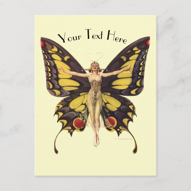 Vintage Art Nouveau "Flapper" With Butterfly Wings Postcard (Front)