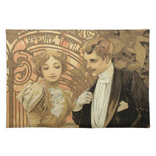 Vintage Art Nouveau Flirt Biscuits, Alphonse Mucha Cloth Placemat