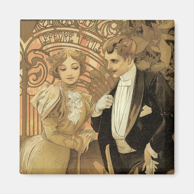 Vintage Art Nouveau Flirt Biscuits, Alphonse Mucha Magnet (Front)
