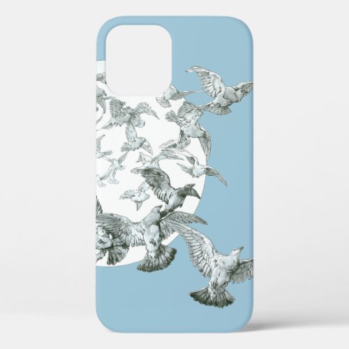 Vintage Art Nouveau Flock of Birds with Full Moon iPhone 12 Case