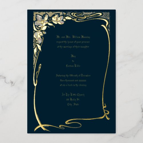 Vintage Art Nouveau Floral Border Foil Invitation