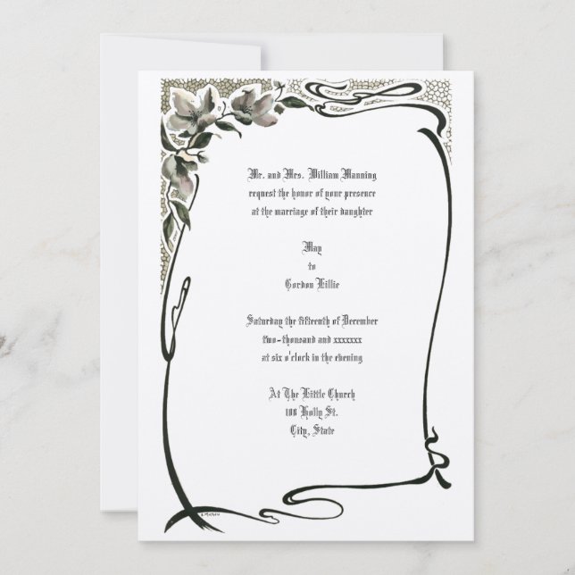 Vintage Art Nouveau Floral Border Invitation (Front)