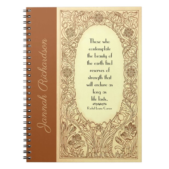 Vintage Art Nouveau Floral Border Quote Name  Notebook (Front)