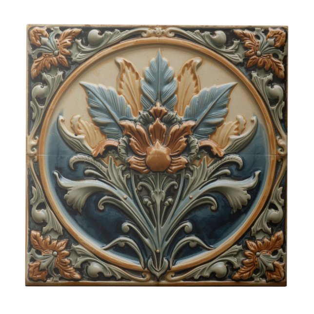 Vintage Art Nouveau  Floral Craftsman Ceramic Tile (Front)