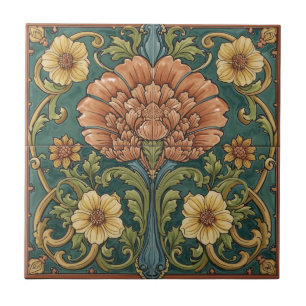 Vintage Art Nouveau  Floral Craftsman Ceramic Tile