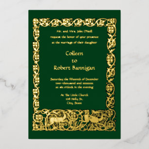 Vintage Art Nouveau Floral Foliage & Deer Border Foil Invitation