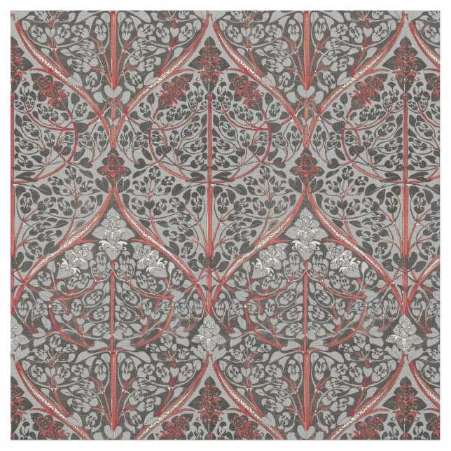 Vintage Art Nouveau Floral Foliage Pattern Fabric (Close Up)