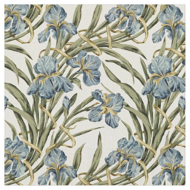 Vintage Art Nouveau Floral Iris pattern Fabric (Close Up)
