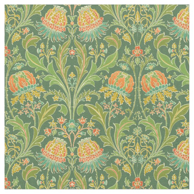 Vintage Art Nouveau Floral Pattern Fabric (Close Up)
