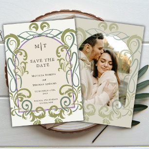 Vintage Art Nouveau Floral Photo Initials Wedding Save The Date