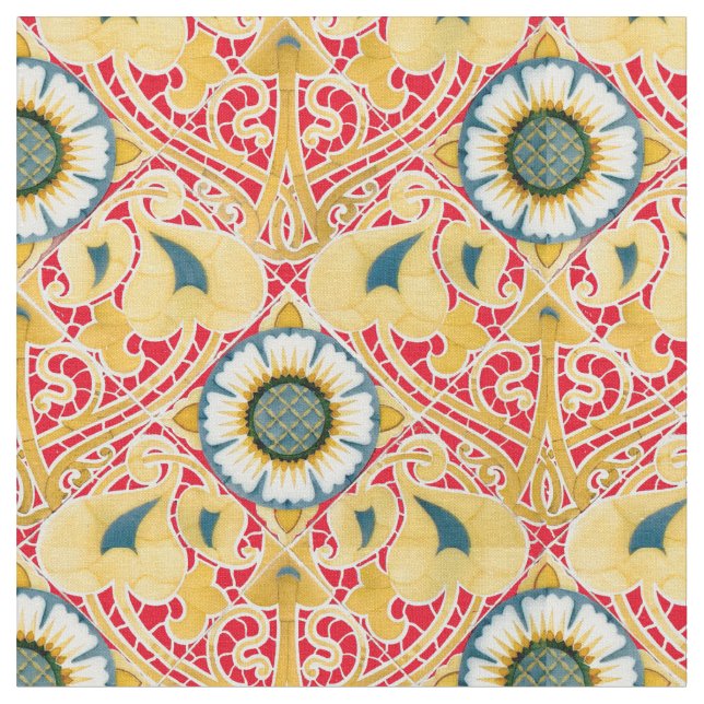 Vintage Art Nouveau Floral Tile Pattern Fabric (Close Up)