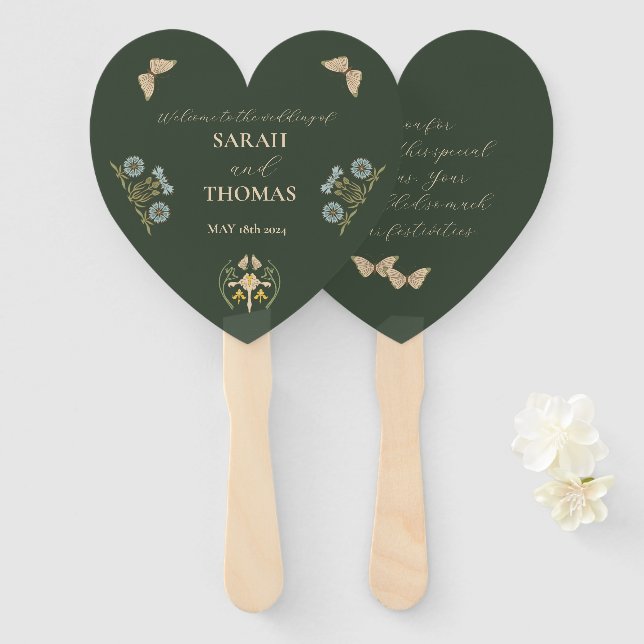 Vintage Art Nouveau Floral Wedding Hand Fan (Front and Back)