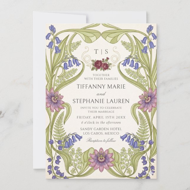 Vintage Art Nouveau Floral Wedding Invitation (Front)