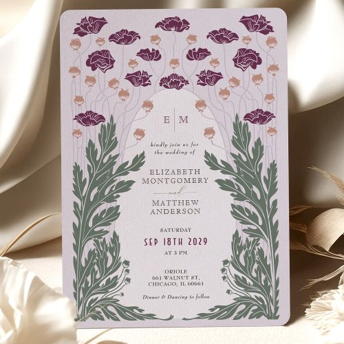 Vintage Art Nouveau Floral Wedding Lavender Invitation