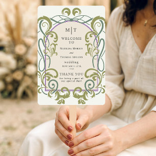Vintage Art Nouveau Floral Wedding Program Hand Fan