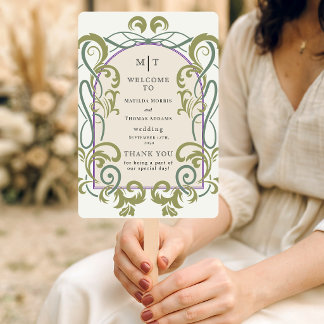 Vintage Art Nouveau Floral Wedding Program Hand Fan