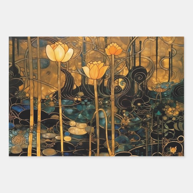 Vintage Art Nouveau Floral Wrapping Paper Sheets (Front)