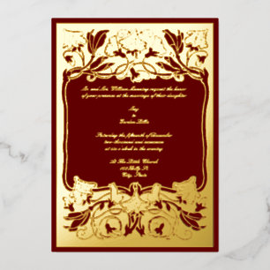 Vintage Art Nouveau Flower Border Wedding Foil Invitation
