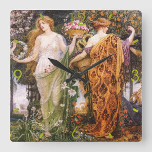 Vintage Art Nouveau Four Seasons by Walter Crane Square Wall Clock
