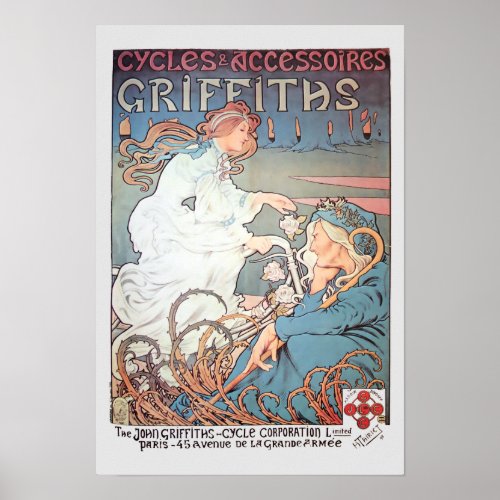 Vintage Art Nouveau French Bicycle Ad Poster