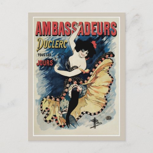 Vintage art nouveau French cancan dance ad Postcard