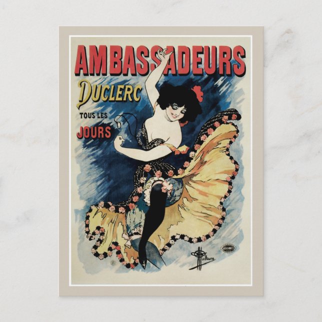 Vintage art nouveau French cancan dance ad Postcard (Front)
