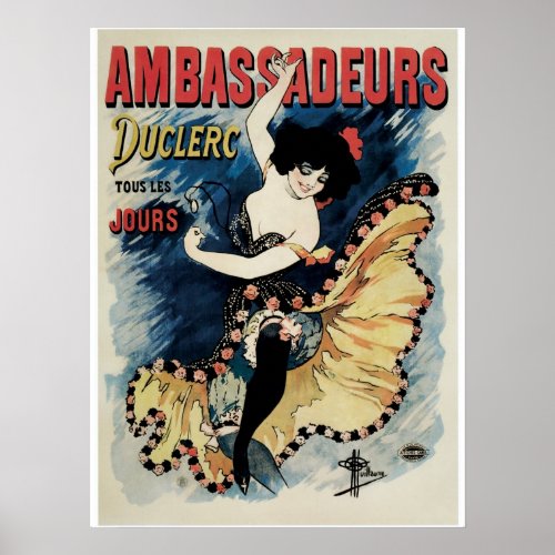 Vintage art nouveau French cancan dance ad Poster
