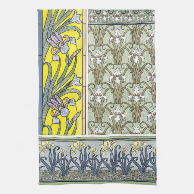 Vintage Art Nouveau, Garden Iris Flowers Kitchen Towel (Vertical)
