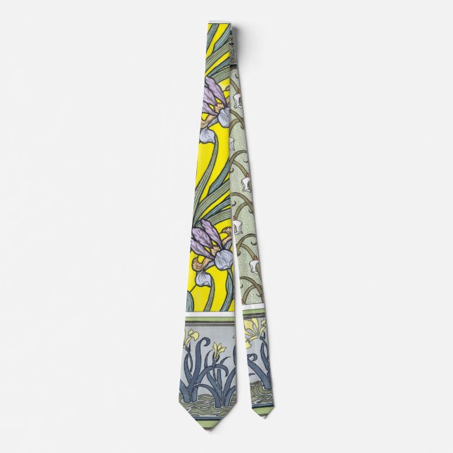 Vintage Art Nouveau, Garden Iris Flowers Neck Tie (Front)