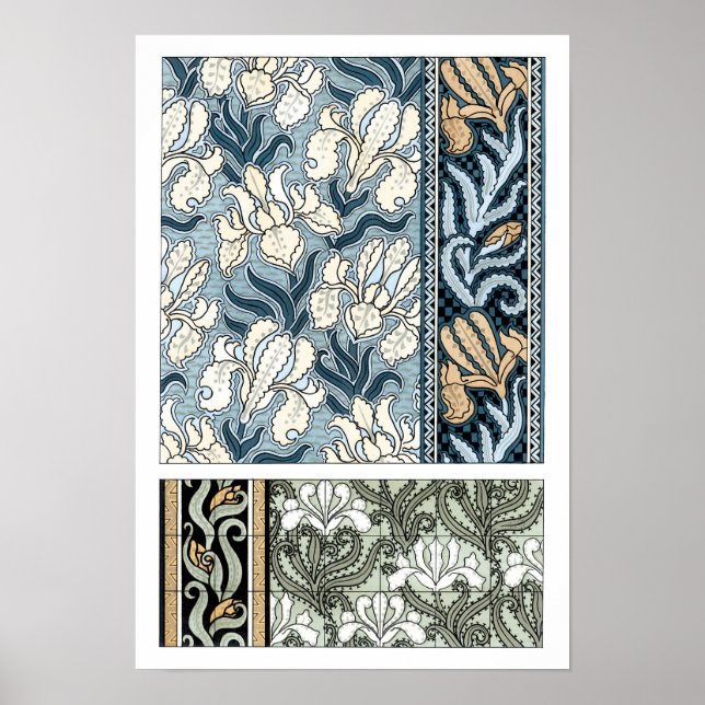 Vintage Art Nouveau, Garden Iris Flowers Poster (Front)