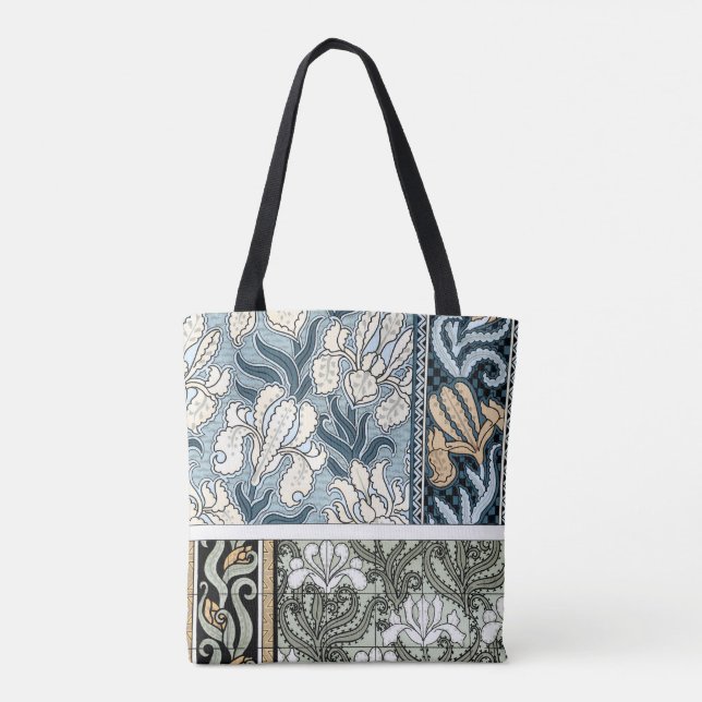 Vintage Art Nouveau, Garden Iris Flowers Tote Bag (Back)