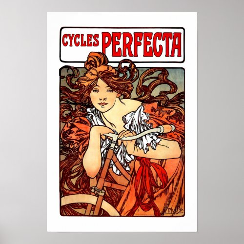 Vintage Art Nouveau Girl on Bicycle Poster