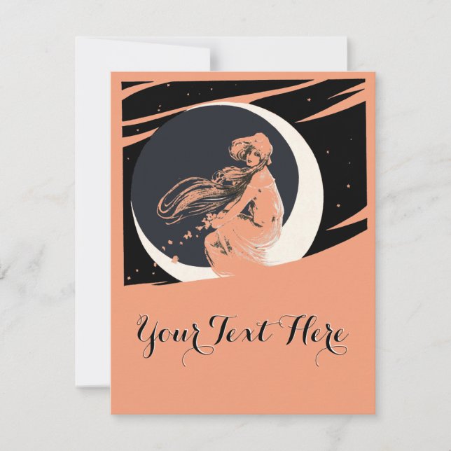 Vintage Art Nouveau Girl On Crescent Moon Template (Front)